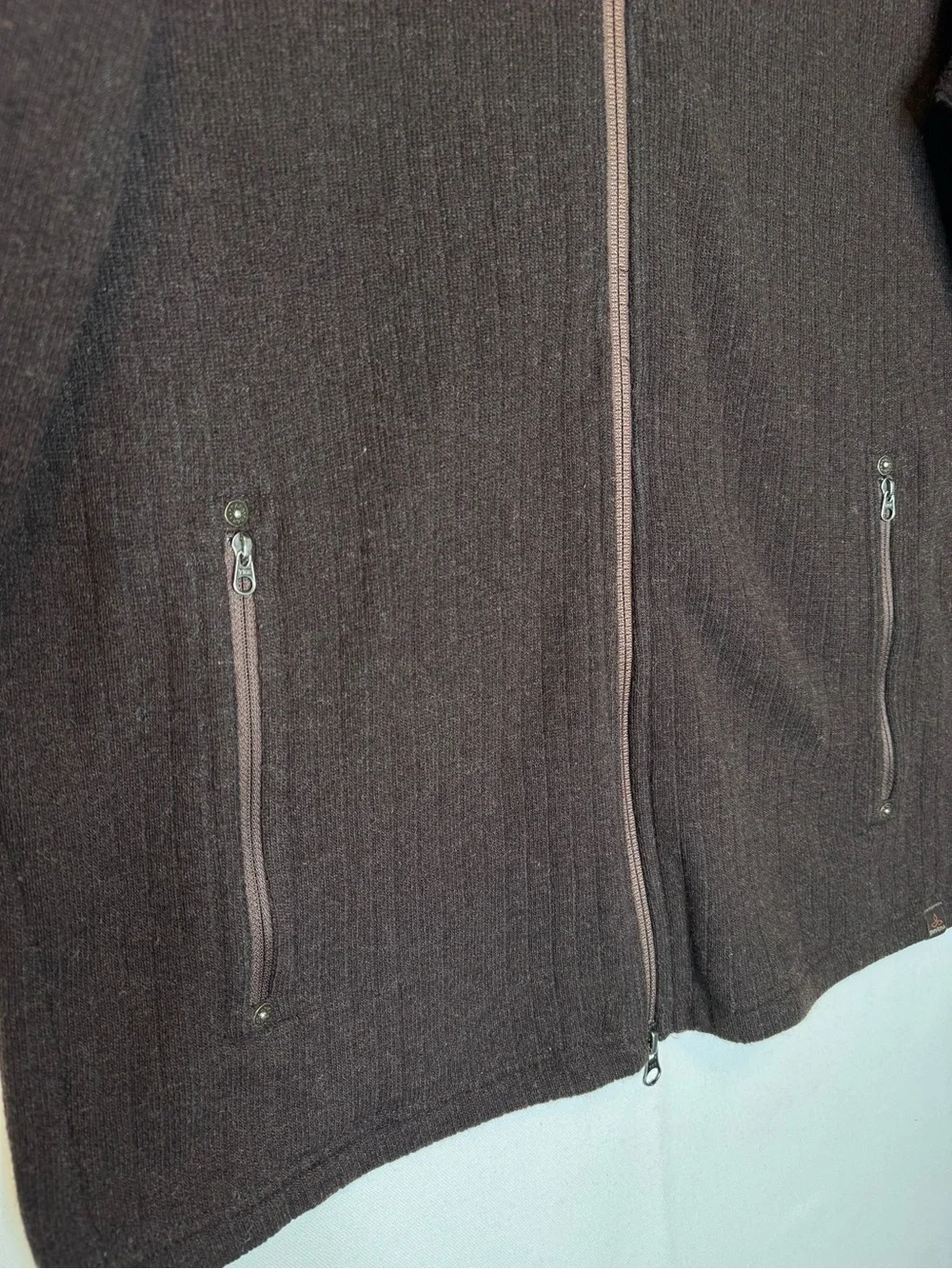 Prana Men's Full Zip Sweater Jacket size XL brown textured wool blend, pockets